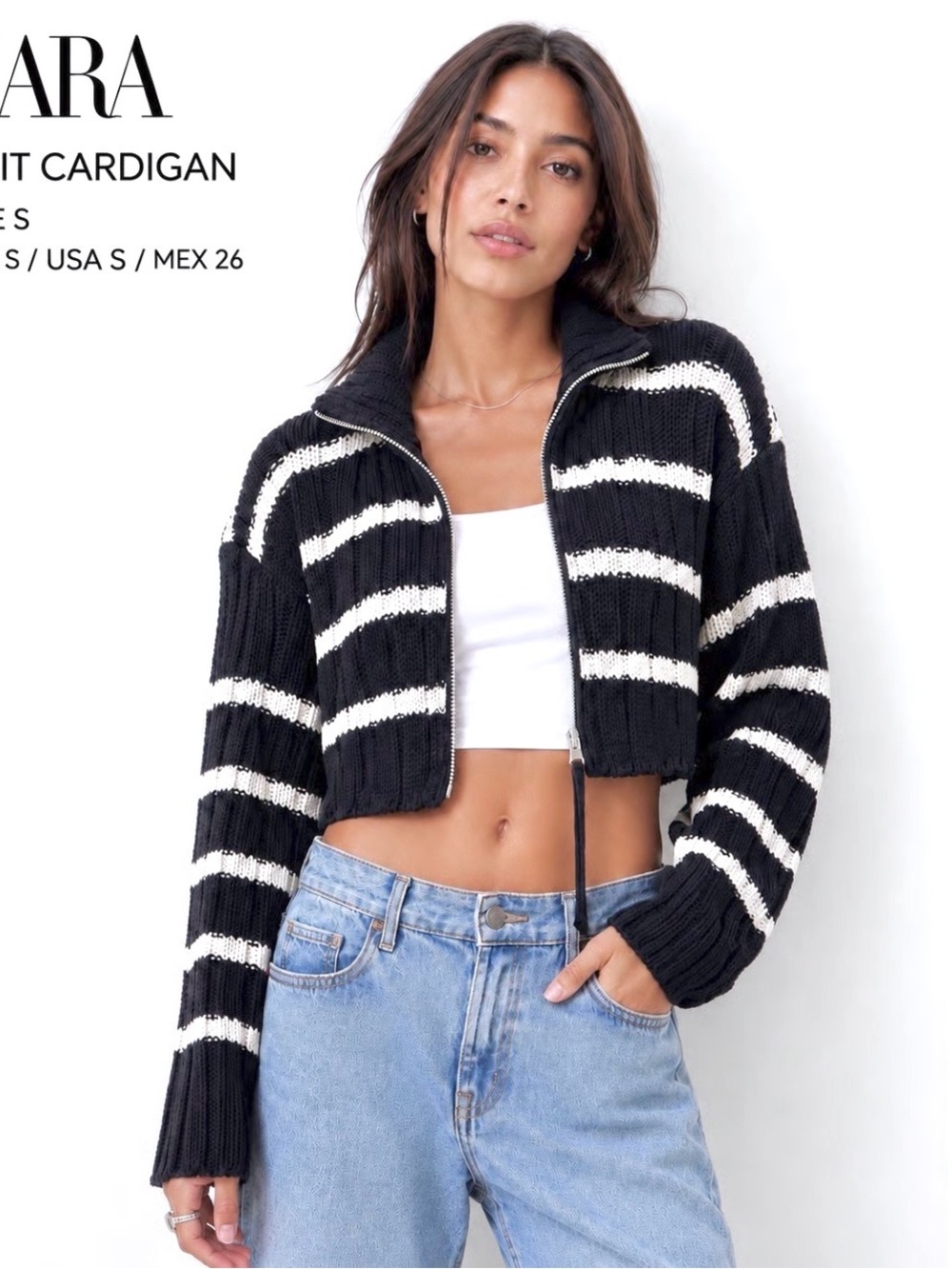 Zara navy striped cropped cardigan